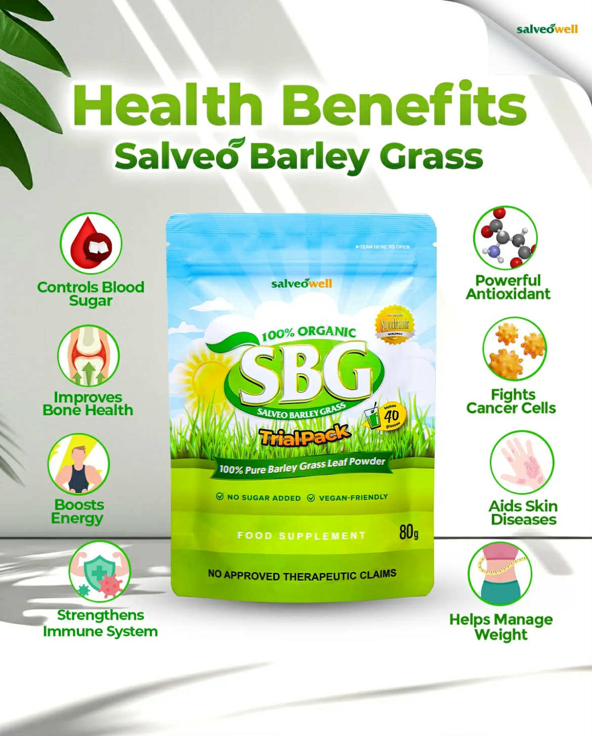 Salveo Organic Barley Grass – SBG Trial Pack (80g) | 🌟 Daily Greens for 💚 Health, ⚡ Energy & 🏋️‍♀️ Vitality