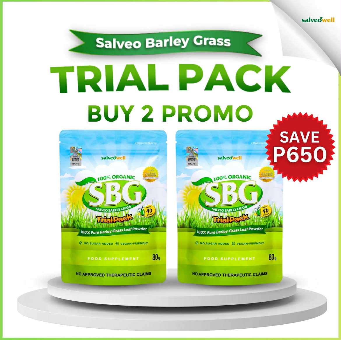 Salveo Organic Barley Grass – SBG Trial Pack (80g) | 🌟 Daily Greens for 💚 Health, ⚡ Energy & 🏋️‍♀️ Vitality